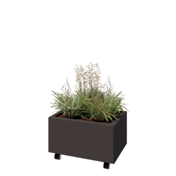 Tērauda puķu kaste - Taisnstūris - 60 x 40 x 30 cm - RAL7016 matēts (antracīta pelēks) - Ar pamatplati - Ar riteņiem