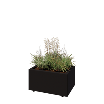 Tērauda puķu kaste - Taisnstūris - 60 x 40 x 30 cm - RAL9005 matēts (melns) - Ar pamatplati - Ar kājām