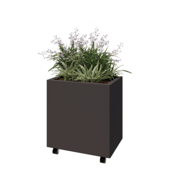 Tērauda puķu kaste - Taisnstūris - 60 x 40 x 60 cm - Cita RAL krāsa - Ar pamatplati - Ar riteņiem