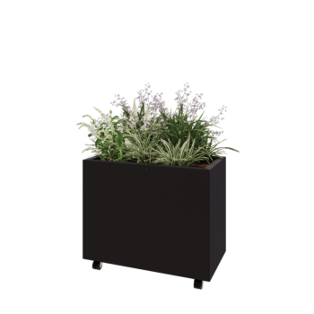 Tērauda puķu kaste - Taisnstūris - 80 x 40 x 60 cm - RAL9005 matēts (melns) - Ar pamatplati - Ar riteņiem