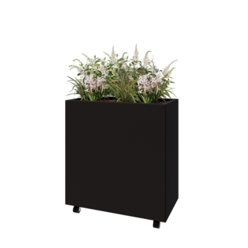 Tērauda puķu kaste - Taisnstūris - 80 x 40 x 80 cm - RAL9005 matēts (melns) - Ar pamatplati - Ar riteņiem