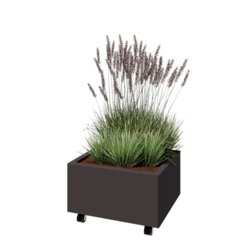 Tērauda puķu kaste - Taisnstūris - 60 x 50 x 30 cm - Cita RAL krāsa - Ar pamatplati - Ar riteņiem