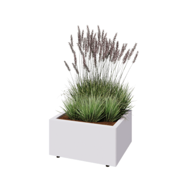 Tērauda puķu kaste - Taisnstūris - 60 x 50 x 30 cm - RAL9010 matēts (balts) - Ar pamatplati - Ar kājām