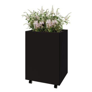 Tērauda puķu kaste - Taisnstūris - 60 x 50 x 80 cm - RAL9005 matēts (melns) - Ar pamatplati - Ar riteņiem