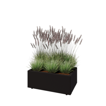 Tērauda puķu kaste - Taisnstūris - 80 x 50 x 30 cm - RAL9005 matēts (melns) - Ar pamatplati - Ar kājām