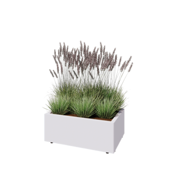 Tērauda puķu kaste - Taisnstūris - 80 x 50 x 30 cm - RAL9010 matēts (balts) - Ar pamatplati - Ar kājām