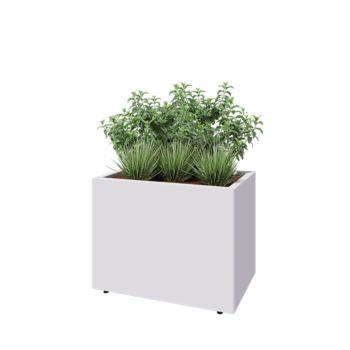 Tērauda puķu kaste - Taisnstūris - 80 x 50 x 60 cm - RAL9010 matēts (balts) - Ar pamatplati - Ar kājām