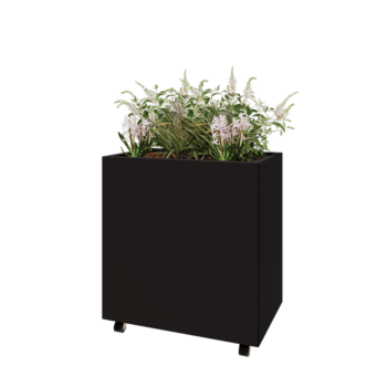 Tērauda puķu kaste - Taisnstūris - 80 x 50 x 80 cm - RAL9005 matēts (melns) - Ar pamatplati - Ar riteņiem