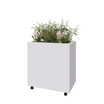 Tērauda puķu kaste - Taisnstūris - 80 x 50 x 80 cm - RAL9010 matēts (balts) - Ar pamatplati - Ar riteņiem