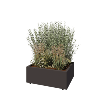 Tērauda puķu kaste - Taisnstūris - 80 x 60 x 30 cm - RAL7016 matēts (antracīta pelēks) - Ar pamatplati - Ar kājām