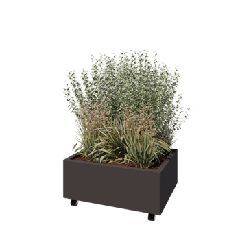 Tērauda puķu kaste - Taisnstūris - 80 x 60 x 30 cm - RAL7016 matēts (antracīta pelēks) - Ar pamatplati - Ar riteņiem