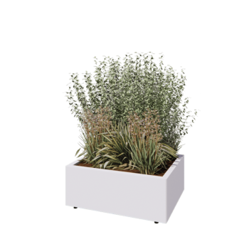 Tērauda puķu kaste - Taisnstūris - 80 x 60 x 30 cm - RAL9010 matēts (balts) - Ar pamatplati - Ar kājām