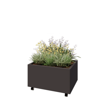 Tērauda puķu kaste - Taisnstūris - 80 x 60 x 40 cm - RAL7016 matēts (antracīta pelēks) - Ar pamatplati - Ar riteņiem