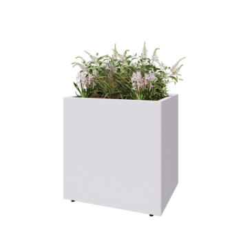 Tērauda puķu kaste - Taisnstūris - 80 x 60 x 80 cm - RAL9010 matēts (balts) - Ar pamatplati - Ar kājām