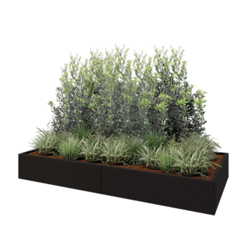 Tērauda puķu kaste XXL - Taisnstūris - 240 x 100 x 30 cm - RAL9005 matēts (melns) - Ar pamatplati