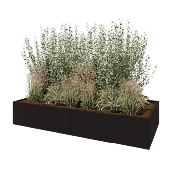 Tērauda puķu kaste XXL - Taisnstūris - 240 x 100 x 40 cm - RAL9005 matēts (melns) - Ar pamatplati