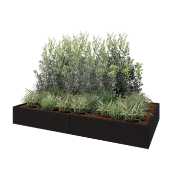 Tērauda puķu kaste XXL - Taisnstūris - 240 x 120 x 30 cm - RAL9005 matēts (melns) - Bez pamatplates