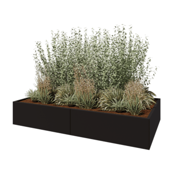 Tērauda puķu kaste XXL - Taisnstūris - 240 x 120 x 40 cm - RAL9005 matēts (melns) - Ar pamatplati