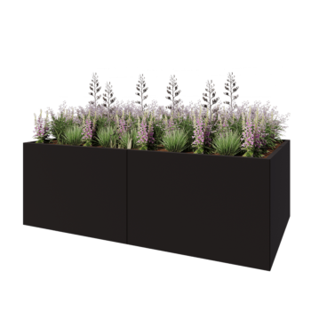 Tērauda puķu kaste XXL - Taisnstūris - 240 x 120 x 80 cm - RAL9005 matēts (melns) - Ar pamatplati