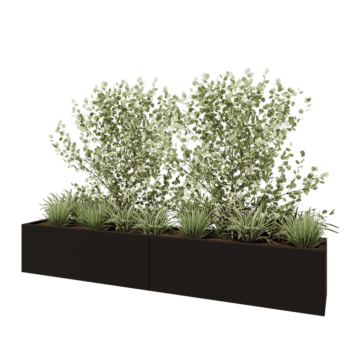 Tērauda puķu kaste XXL - Taisnstūris - 240 x 40 x 40 cm - RAL9005 matēts (melns) - Ar pamatplati