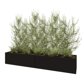 Tērauda puķu kaste XXL - Taisnstūris - 240 x 50 x 40 cm - RAL9005 matēts (melns) - Ar pamatplati