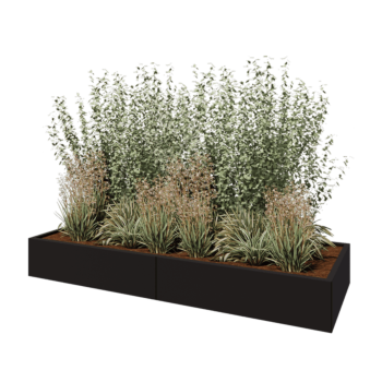 Tērauda puķu kaste XXL - Taisnstūris - 240 x 80 x 30 cm - RAL9005 matēts (melns) - Bez pamatplates