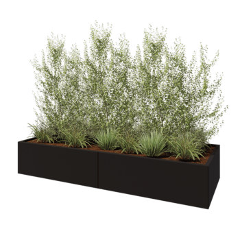 Tērauda puķu kaste XXL - Taisnstūris - 240 x 80 x 40 cm - RAL9005 matēts (melns) - Ar pamatplati