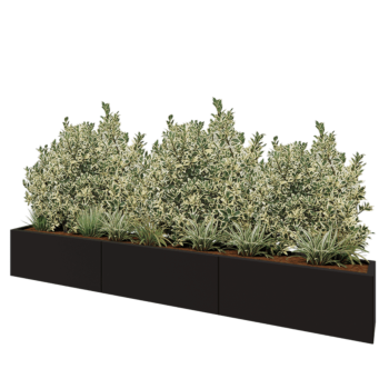 Tērauda puķu kaste XXL - Taisnstūris - 300 x 30 x 40 cm - RAL9005 matēts (melns) - Bez pamatplates