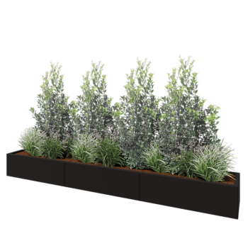 Tērauda puķu kaste XXL - Taisnstūris - 300 x 40 x 30 cm - RAL9005 matēts (melns) - Ar pamatplati