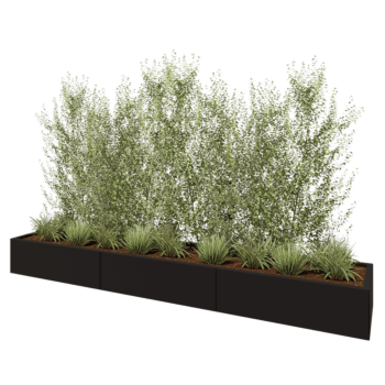 Tērauda puķu kaste XXL - Taisnstūris - 300 x 50 x 30 cm - RAL9005 matēts (melns) - Ar pamatplati