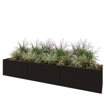 Tērauda puķu kaste XXL - Taisnstūris - 300 x 50 x 50 cm - RAL9005 matēts (melns) - Bez pamatplates