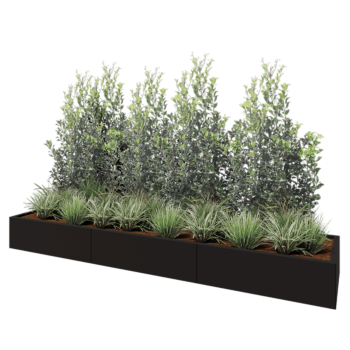 Tērauda puķu kaste XXL - Taisnstūris - 300 x 60 x 30 cm - RAL9005 matēts (melns) - Bez pamatplates