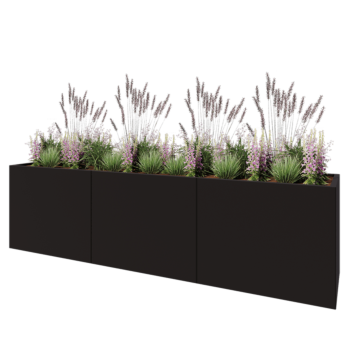 Tērauda puķu kaste XXL - Taisnstūris - 300 x 60 x 80 cm - RAL9005 matēts (melns) - Bez pamatplates