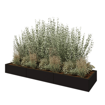 Tērauda puķu kaste XXL - Taisnstūris - 300 x 80 x 30 cm - RAL9005 matēts (melns) - Bez pamatplates