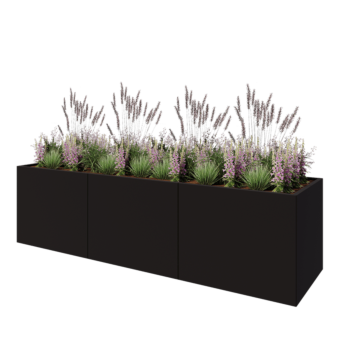 Tērauda puķu kaste XXL - Taisnstūris - 300 x 80 x 80 cm - RAL9005 matēts (melns) - Bez pamatplates