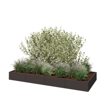 Tērauda puķu kaste XXL - Taisnstūris - 320 x 120 x 30 cm - Cita RAL krāsa - Ar pamatplati