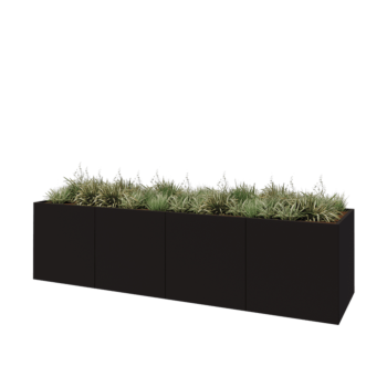 Tērauda puķu kaste XXL - Taisnstūris - 400 x 100 x 100 cm - RAL9005 matēts (melns) - Bez pamatplates