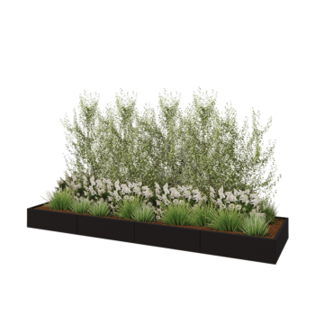 Tērauda puķu kaste XXL - Taisnstūris - 400 x 100 x 30 cm - RAL9005 matēts (melns) - Bez pamatplates