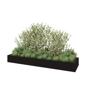 Tērauda puķu kaste XXL - Taisnstūris - 400 x 100 x 40 cm - RAL9005 matēts (melns) - Bez pamatplates