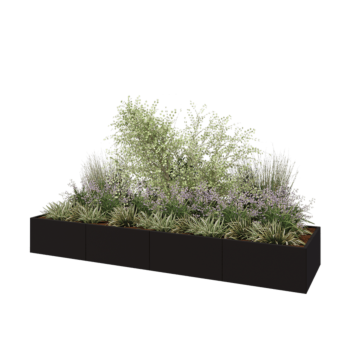 Tērauda puķu kaste XXL - Taisnstūris - 400 x 100 x 50 cm - RAL9005 matēts (melns) - Bez pamatplates