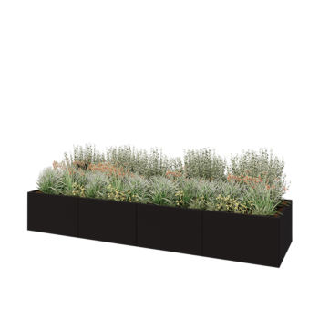 Tērauda puķu kaste XXL - Taisnstūris - 400 x 100 x 60 cm - RAL9005 matēts (melns) - Ar pamatplati