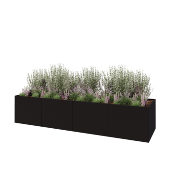 Tērauda puķu kaste XXL - Taisnstūris - 400 x 100 x 80 cm - RAL9005 matēts (melns) - Bez pamatplates