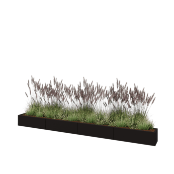 Tērauda puķu kaste XXL - Taisnstūris - 400 x 30 x 30 cm - RAL9005 matēts (melns) - Ar pamatplati