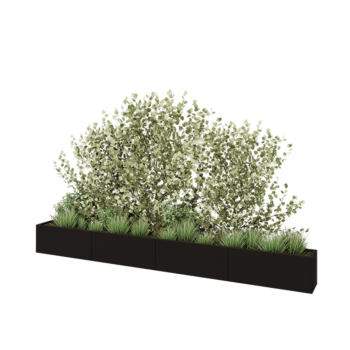 Tērauda puķu kaste XXL - Taisnstūris - 400 x 30 x 40 cm - RAL9005 matēts (melns) - Ar pamatplati