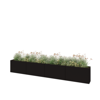 Tērauda puķu kaste XXL - Taisnstūris - 400 x 30 x 60 cm - RAL9005 matēts (melns) - Ar pamatplati