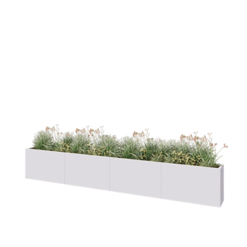 Tērauda puķu kaste XXL - Taisnstūris - 400 x 30 x 60 cm - RAL9010 matēts (balts) - Ar pamatplati