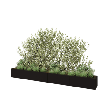 Tērauda puķu kaste XXL - Taisnstūris - 400 x 40 x 40 cm - RAL9005 matēts (melns) - Ar pamatplati