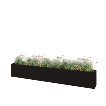 Tērauda puķu kaste XXL - Taisnstūris - 400 x 40 x 60 cm - RAL9005 matēts (melns) - Bez pamatplates