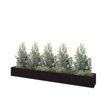 Tērauda puķu kaste XXL - Taisnstūris - 400 x 50 x 40 cm - RAL9005 matēts (melns) - Ar pamatplati