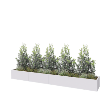 Tērauda puķu kaste XXL - Taisnstūris - 400 x 50 x 40 cm - RAL9010 matēts (balts) - Ar pamatplati